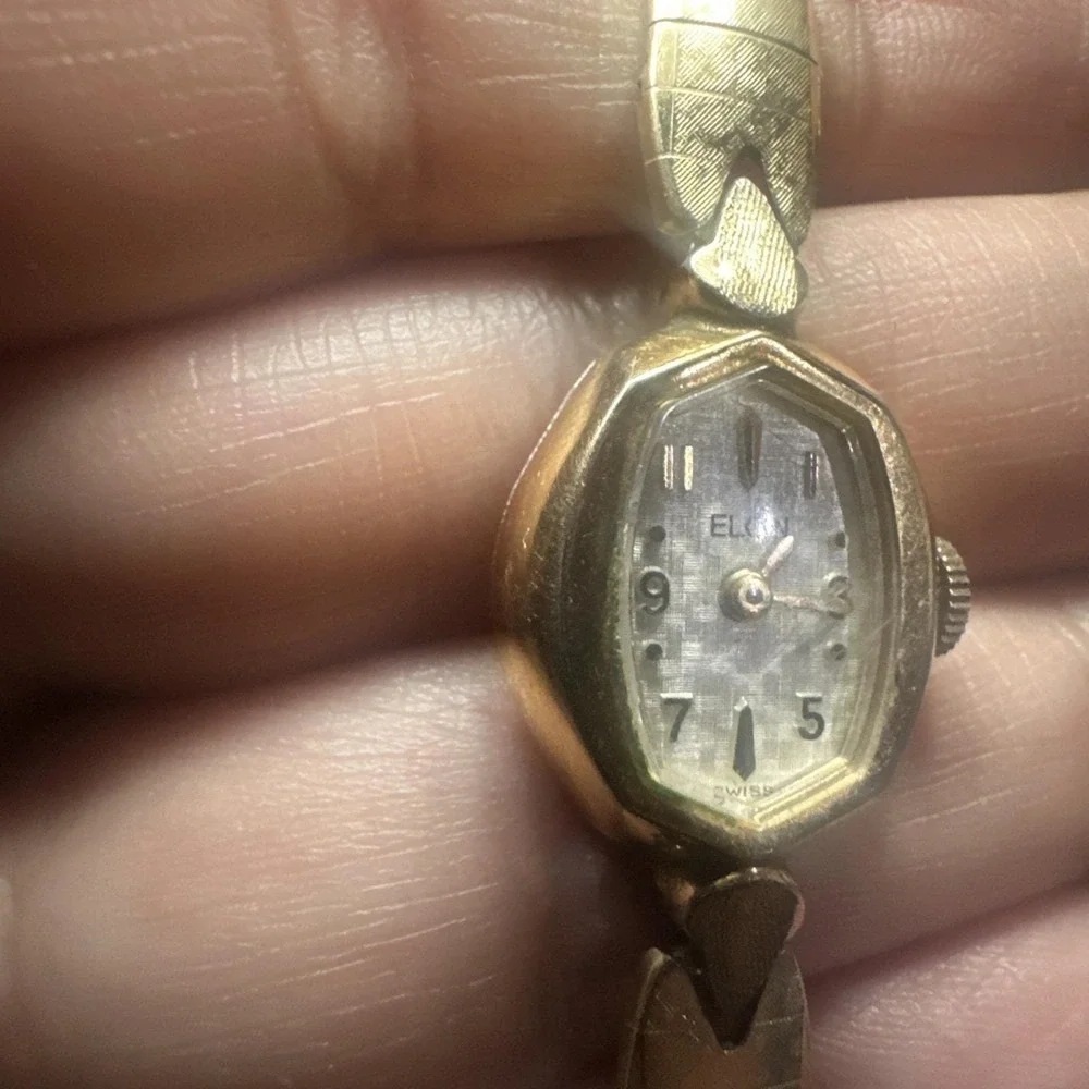 Working Vintage Elgin‎ Ladies Check-board Dial Watch 16mm Fit 6in